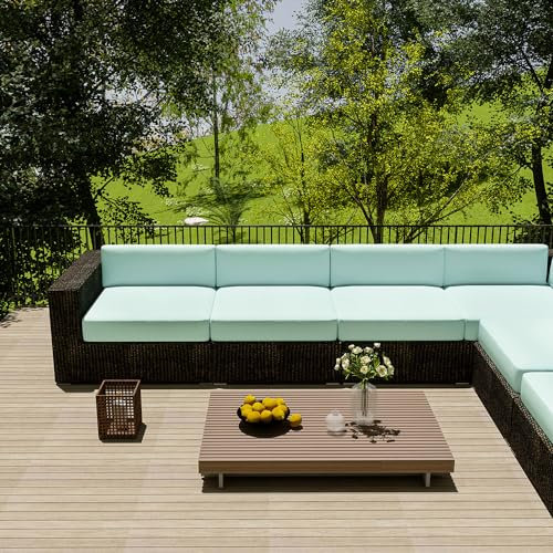 Hiseng Waterproof Outdoor Cushion Covers, Water Resistant Patio Cushion Covers 2 Pieces Outside Cushions Covers for L Shape/Corner Garden Cushion Slipcovers With Zipper (60x55cm,Duck Egg)