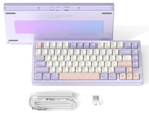ATTACK SHARK X75 VIA Med Full Aluminium Trådlös Mekanisk Gaming-Tangentbord, Bluetooth/2.4G/Usb-C Kabel, Hot-Swap Förfett Linjära Kontroller RGB, 75% QWERTY-Layout Med Fem-Lager Dämpning -Lila