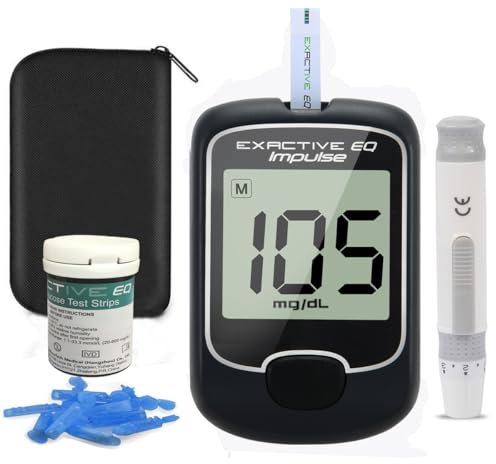 Misuratore di glicemia, Exactive EQ Diabete Test Kit con 25 Strisce Reattive e 25 Lancette, Kit di Test per Glicemia - mg/dL