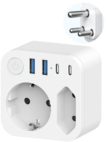 2 Fach Reiseadapter für Südafrika, Weiß | Deutschland nach Südafrika Adapter mit 4 USB (2 Typ-C), Reisestecker Schuko auf Typ M für Namibia, Lesotho, Mosambik