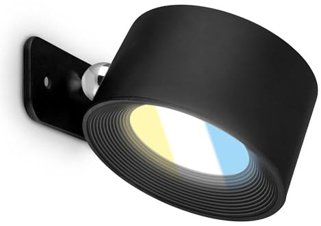BRILONER - Lampada da parete senza collegamento alla corrente con batteria ricaricabile, magnetica, ruotabile, dimmerabile, CCT, lampada da letto, lampada da comodino, lampada da lettura, nero