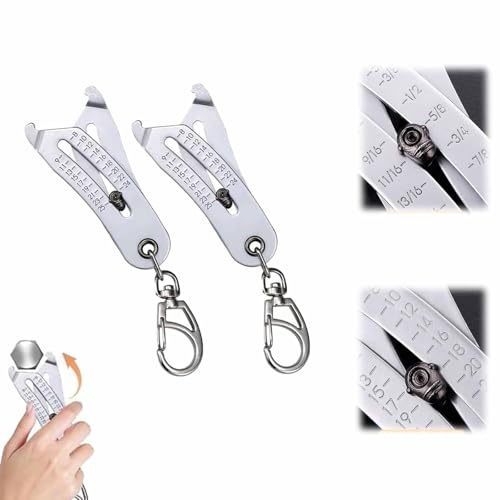 Portable Precise Thread Size Checker Keychain, Nut and Bolt Head Size Catcher, Quick Hand Measuring Tool for Bolt and Nut Identifier Gauge Sizes (Silver*2)