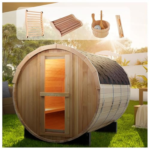 amocane Sauna en bois pour 2 à 3 personnes - Chauffage électrique à faible CEM 220 V/4,5 kW - Sauna à vapeur traditionnel d'extérieur avec toit en bardeaux, seau pour relaxation et désintoxication