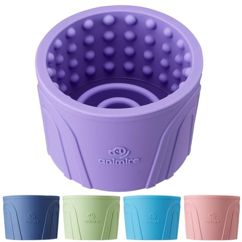 Dog Slow Feeder Lick Bowl, Anxiety Relief Dog Licking Mat Treat Dispenser, Non-Slip Anti-Choking Slow Eating Lick Bowl for Small Medium and Large Breed Dogs, BPA Free Silicone (Purple,M-L)