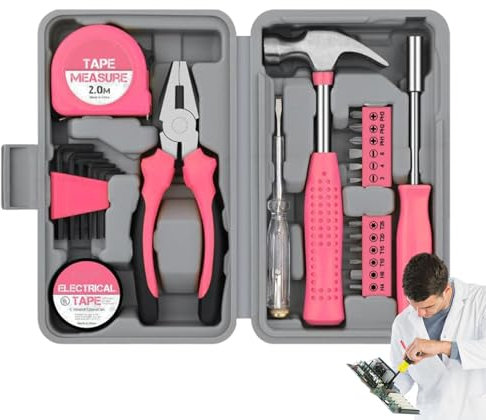 Haushaltswerkzeuge Set - Haushalt Werkzeugset | Rosa Home Tool Set, Rosa Werkzeugkoffer Set Home Small Kit | Tool Kit Home All Purpose mit Aufbewahrungsbox für Zuhause, Garage, Damen und Frauen,