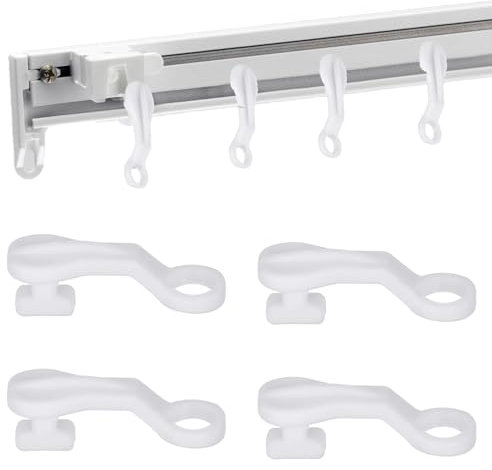 50 Pcs Strong Plastic Curtain Hooks Rail Track Gliders for Smooth Sliding and Easy Fit - White Durable Hooks Ideal for Home and Office