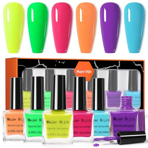 Major Dijit 6 Farben Neon Helle Nagellack Set Quick Dry Nagellack Set Großpackung Maniküre Nagelkunst Zuhause Salon Regular Nail Polish