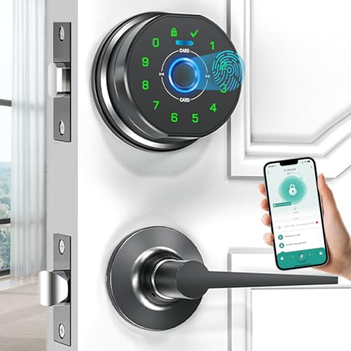 Türschloss mit Handflächenerkennung, schlüsselloser Zugang, elektronisches Türschloss mit Code, Türschloss für Haustür, Autoschloss, digitales Tastaturschloss mit Schlüssel (K10 Schwarz)