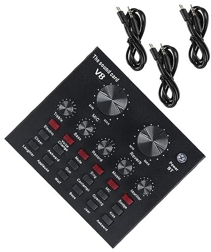 Scheda Nera Audio in Esterna Metallo per Streaming Live | Mixer Vocale Chip Antirumore Intelligente, Regolazione Riverbero e Microfono, Bassi Alti