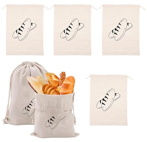Ksvaye 4 Pezzi Sacchetto Pane Salvafreschezza Sacchetti Riutilizzabili, Tasche con Coulisse in Cotone e Lino Anche, Sacchetto Portapane per Il Pane, Baguette, Verdura, 30 x 40cm