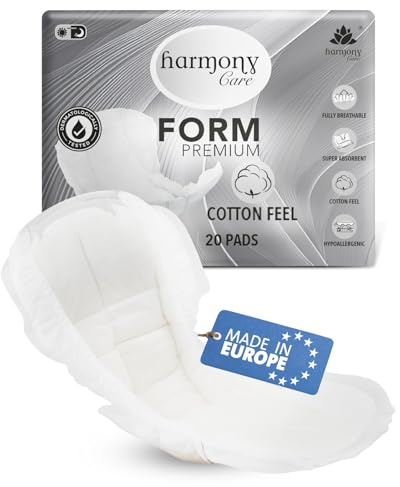 Harmony Care® Form Maxi+ - Confezione da 20 inserti per incontinenza assorbenti unisex – modelli anatomici in caso di forte incontinenza – inserti per incontinenza con protezione rinforzata contro le