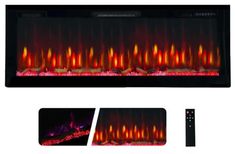 Camino Elettrico Weka Fireplace E50 - Stufa da Parete e da Incasso - Potenza 750 W/1500 W, 13 Colori di Retroilluminazione, Effetti Fiamma Regolabili, Protezione contro il Surriscaldamento (127 cm)
