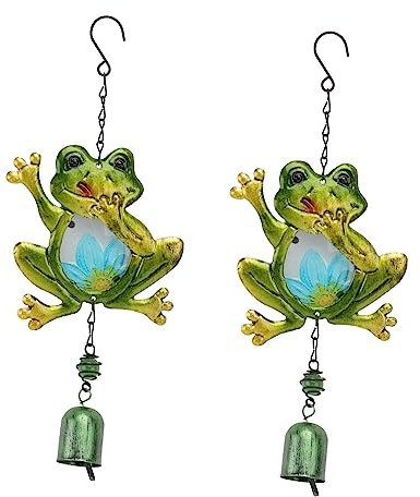 POPETPOP 1 Jeu Carillon Éolien Iron Frog Carillon Solaire Cloche À Vent Grenouille en Plein Air Ornements De Jardin d'animaux Carillons Éoliens Décoratifs De Plein Air Le Fer Green 2 Pièces