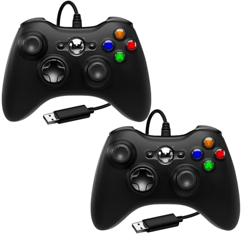 SWCTIM 2 Pack Replacement for Xbox 360 Controller Wired,Black | Wired Controller Compatible with Xbox 360 & Slim Console and PC Windows 7/8/10,with Upgraded Joystick,Double Vibration
