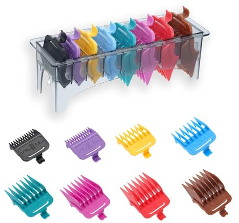 VGR 890 Professionelles Haarschneider Führungs-Comb Set für Haarschneider | 8 Stück Farblich Codiere Haarschneider Aufsätze mit Limit Comb Rack, von 1/16 Zoll bis 3/4 Zoll (1,5-19 mm)