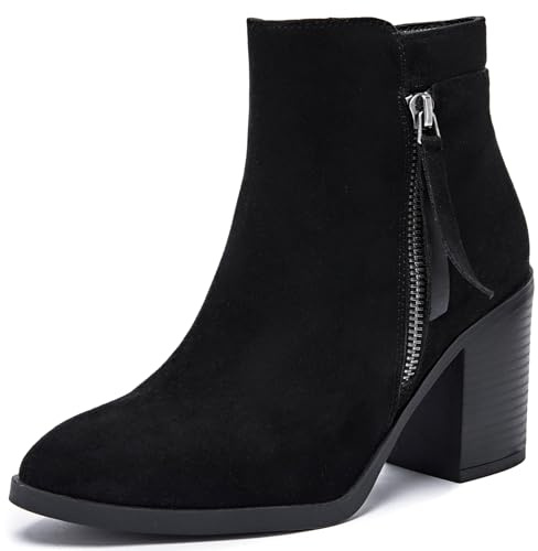 Ruiee Women's Ankle Boots Chunky Heeled Booties Classic Casual Comfortable Fall Winter Pointed Closed Toe Short Boots for Women.240978 Black MF UKSize5