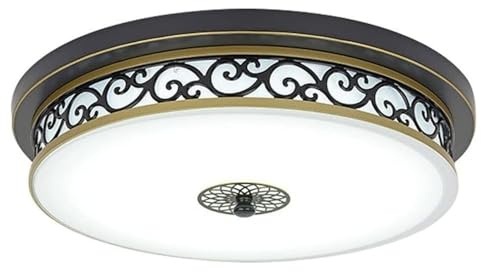 LIUYU Vintage Deckenlampe Schwarz Rund 40cm, 24W LED 6000K Kaltweiß | Metallgehäuse, Lampenschirm aus mattem Glas, retro-industrieller Stil, rustikale antike Optik, Höhe 10 cm, 1920 Lumen