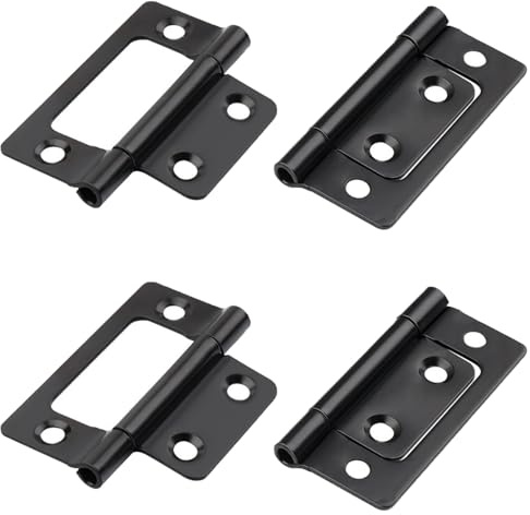QZKJQDD 4 Pcs Flush Hinges Black, No Mortise Hinges, 2 inch Door Hinges, Stainless Steel Flush Door Hinges Perfect for Cabinets Cupboards Shed Doors DIY Wood Projects and Furniture Fittings