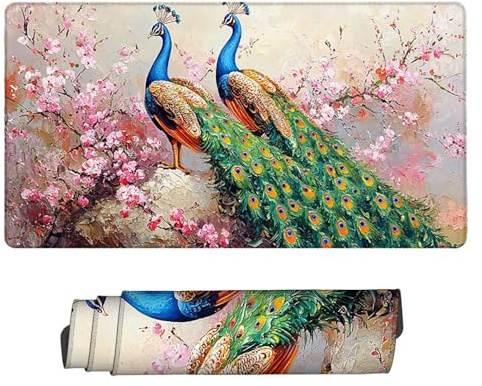 Large Game Tapis de Souris Paysage de Paon avec Base en Caoutchouc Antidérapant Extended XXL Long Clavier Pad de Table Grand Tapis Souris, pour Personnel Bureau, Accessoires Gaming 100 x 50 cm k-535