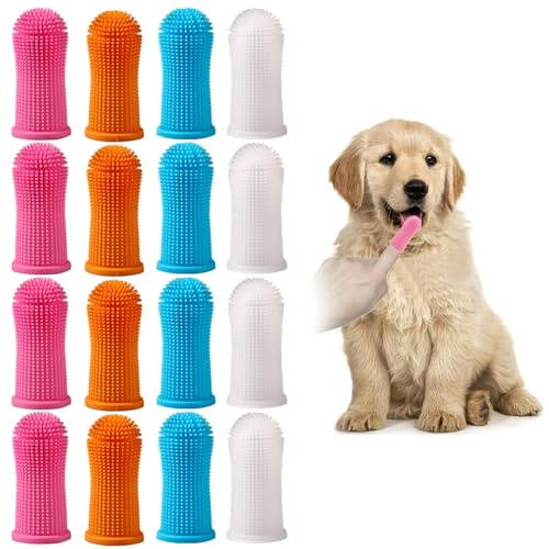 Aililong Spazzolino da Denti per Animali (16 Pezzi) – Spazzolino a Dito 360° Riutilizzabile Colorato, Ideale per Cane Piccolo & Gatto, Perfetto per Cure Dentali