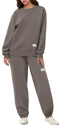 Traje de casa para mujer, traje informal de jogging, manga larga, cuello redondo, dos piezas, monocolor, ropa de ocio, tallas grandes, juego de chándal y pantalones de chándal