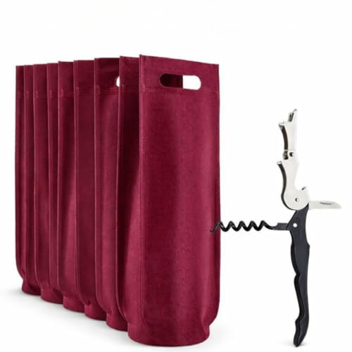 VYNOR 10 Bolsas para Botellas de Vino con Sacacorchos – Bolsas Vino Regalo Non Woven 80 g/m² con Fuelle Redondo – Bolsa Botella Vino para Regalo, Champagne y Cava (16×40×10 cm) (Burdeos)