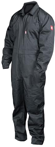 Scan Coverall Boiler Suit – Durable Polycotton Workwear with Two-Way Zip & Stud Closure, Multiple Pockets, Elasticated Waist & Cuffs - Black - Size L. Chest: 42-44in. Waist 36-38in