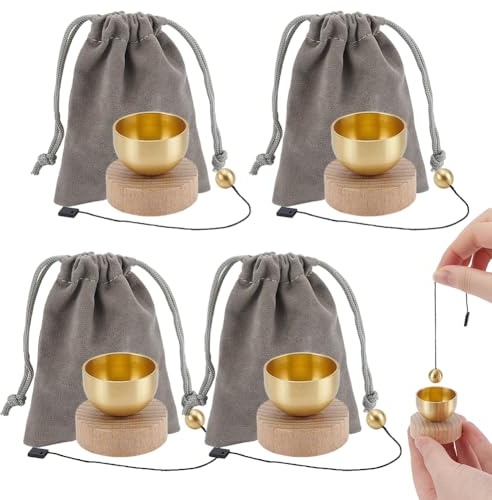 WEBEEDY 4 Sets MIni Singing Bowl Set Handcrafted Gold Sound Bowl Portable Brass Sound Bowl with Cushion for Yoga,Meditation,Relaxation Home Use Mindfullness Easter Gift