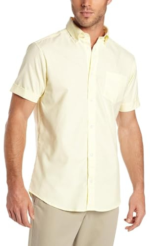 Lee Uniforms Men's Short-Sleeve Oxford Shirt - Yellow - Large