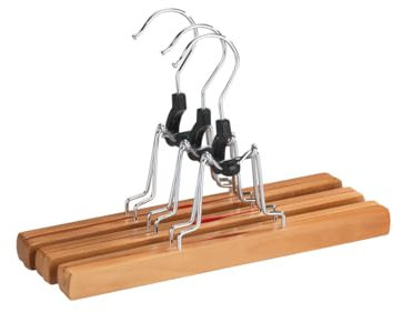WENKO Hosen-Klemmbügel im 3er Set, platzsparender Kleiderbügel für Hosen, aus Holz, Länge: 25 cm, naturfarben