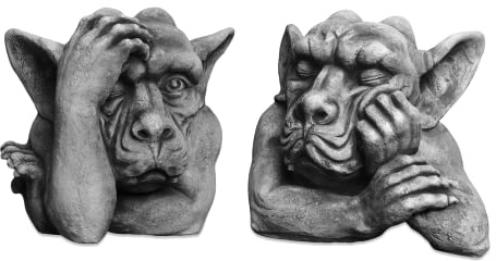 gartendekoparadies.de Lot de Deux bustes de gargouille, Figurine en Pierre, H. 36 cm, 36 kg chacun, Pierre moulée Grise, résistante au Gel, pour l'extérieur