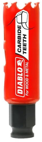 Diablo Carbide Teeth Hole Saw for Wood and Metal - Fits with Snap-Lock Plus Mandrel System, Tool-Free Plug Ejection - 1 Diameter, 2-3/8 Length - DHS1000CT
