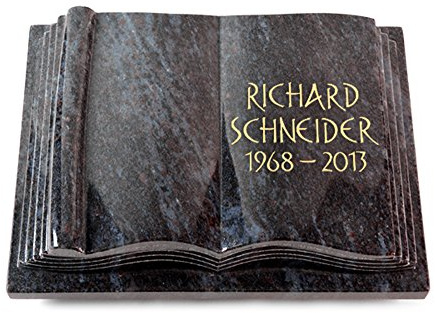 MEMORUM Grabmale Grabbuch, Grabplatte, Grabstein, Grabkissen, Urnengrabstein, Liegegrabstein Modell Antique 40 x 30 x 8-9 cm Orion-Granit, poliert inkl. Gravur (Ohne Ornament)