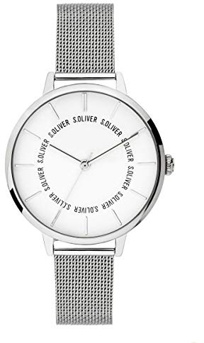 s.Oliver Damen Analog Quarz Uhr mit massives Edelstahl Armband SO-3696-MQ