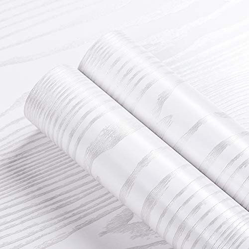 Livelynine Carta Adesiva per Mobili Legno Bianco Lavabile Carta da Parati Adesiva Adesivi per Mobili Decorativi Pellicola Adesive Tavolo Armadi Scaffali Piano da Lavoro Guardaroba 40CMX2M