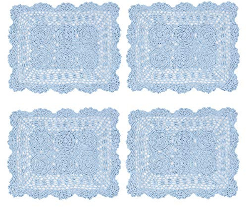kilofly Set di 4 centrini in cotone lavorato a mano all'uncinetto, colore: blu