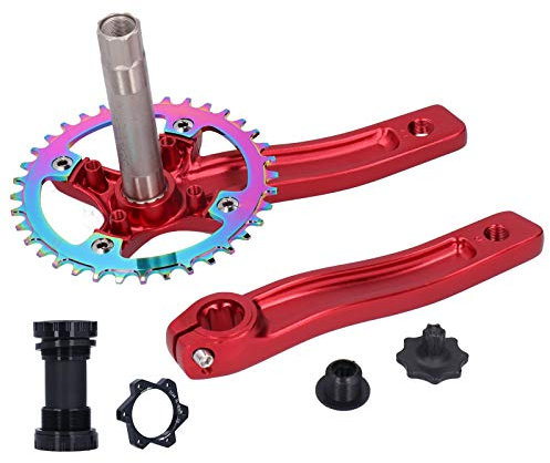 Fahrradkurbel Mountainbike Refit Links Rechts Kurbel mit Tretlager 36T Single Speed ​​Kurbelgarnitur(rot)