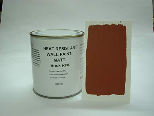 Fascinating Finishes Ltd 1 x 500ml Matt Brick Red Heat Resistant Wall Paint. Wood Burner Stove Alcove. Brick, Concrete, Plaster, Cement Board, Rendering, Metal, Timber etc.