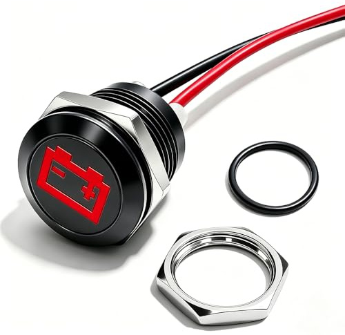 Taiss LED Indicator Pilot Dash Light (Battery/Alternator Warning) Red, 1/2(12mm)12V LED Metal Signal Indicator Light.