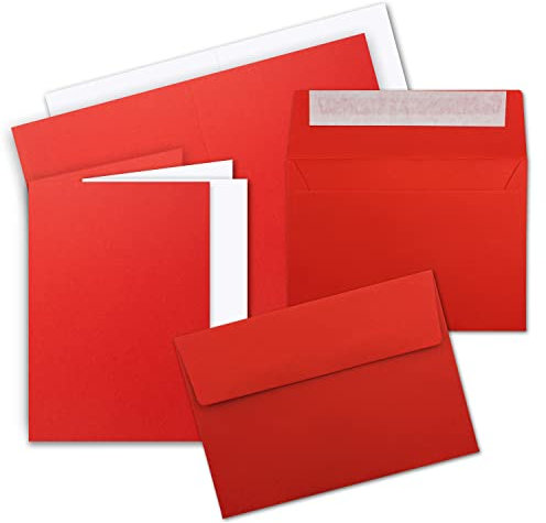 10x Faltkarten Set mit Einleger DIN A6 / C6 - Doppelkarten mit Umschlägen und Einlegern - Rot - 14,8 x 10,5 cm (105 x 148 mm) - Haftklebung