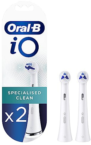 Oral-B iO Specialised Clean Elektrischer Zahnbürstenkopf, präzise abgewinkelte Büschel zur tieferen Plaqueentfernung für schwer erreichbare Stellen, 2 Stück, weiß