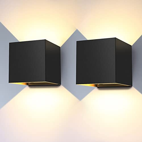 ledmo 20W LED Wandleuchten Innen/Außen 2 Stücke Außenwandleuchte 3000K Warmweiß LED Wandlampe Schwarz mit Einstellbar Abstrahlwinkel aussenbeleuchtung IP65 Wasserdichte