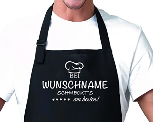 Generisch schwarze Schürze personalisiert mit Namen Kochschürze Grillschürze für Männer Frauen Unisex Baumwolle Verstellbar super als Geschenk