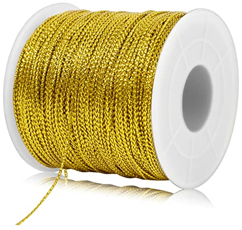 LEREATI Gold Twine String, 100m Metallic Bakers Twine Twist Ties Ornament String Polyester Thread Christmas String for Hanging Decorations, Gift Wrapping, Tags, DIY Crafts (Gold)