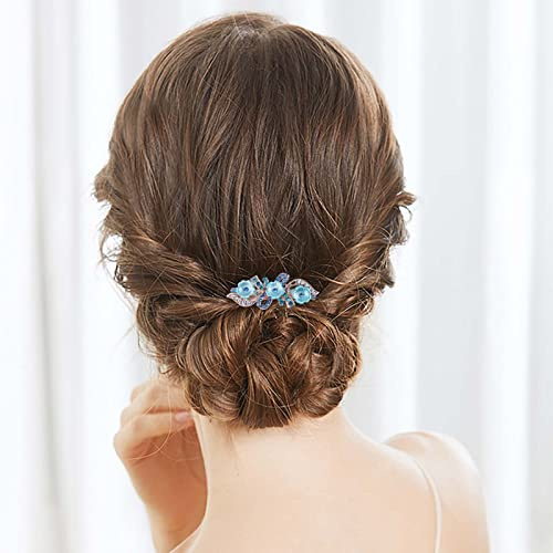 Yienate Fancy Braut Strass Haarspange Pin Barrette Blau Blume Bogen Kristall Haarnadeln Barrette Funkelnde Hochzeit Kopfbedeckung Kristall Haarspange Haar Glänzend Haarhalter Zubehör Für Frauen