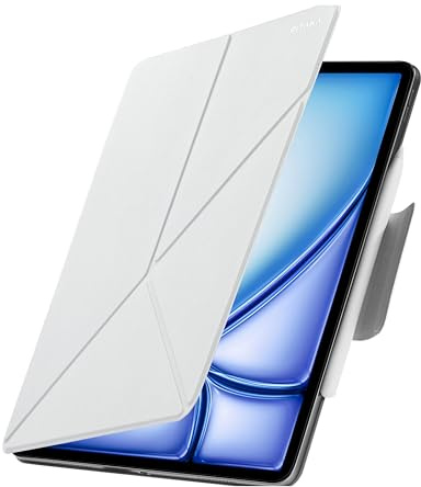 pitaka Hülle für iPad Air 13 M4/M3/M2 mit Stifthalter Folio 2 Weiß | Hülle für iPad Air 13 2026–2024 & Pro 12.9 2022-2018 mit Stifthalter aus PU Leder Magnetständer ideal für Studium & Zeichnen