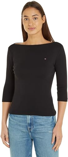 Tommy Hilfiger Donna Maglietta Maniche Lunghe New Cody Slim Scollo a Barca, Nero (Black), M