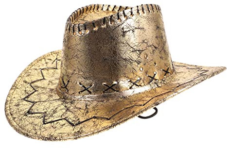 jojofuny Western Lederhut Gold Verstellbar Herren Damen Cowboyhut Kostüm Zubehör Für Party Cosplay Bühnenauftritt