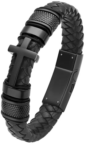 VCCWYQK Urnen-Kreuz-Armband für Asche, echtes Leder, Gedenk-Asche, Schmuck, Urnenarmband, Andenken, Armband für Herren (A, 20cm)