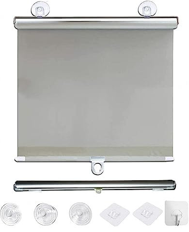 TZYYAO Verdunklungs Rollos,Sonnenschutzvorhang Mit SaugnäPfen,einziehbarer Thermorollos,Tragbarer Vorhang,Keine Bohrungen Rollladen,Grey-60×125cm(23.6 * 49.2in)